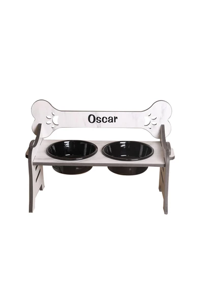 RealWood Köpek Su & Mama Kabı-isim Baskılı-suya Dayanıklı Beyaz-3 Kademeli Kemik Mod-seramik Siyah K-2*1000ml - 4