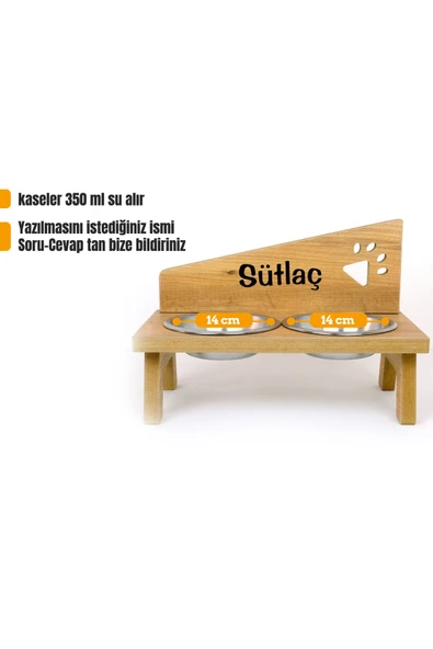 RealWood Özel Isim Baskılı, Ahşap, Çelik Kaseli Kedi- Küçük Irk Köpek Mama Ve Su Kabı ürün görseli 1