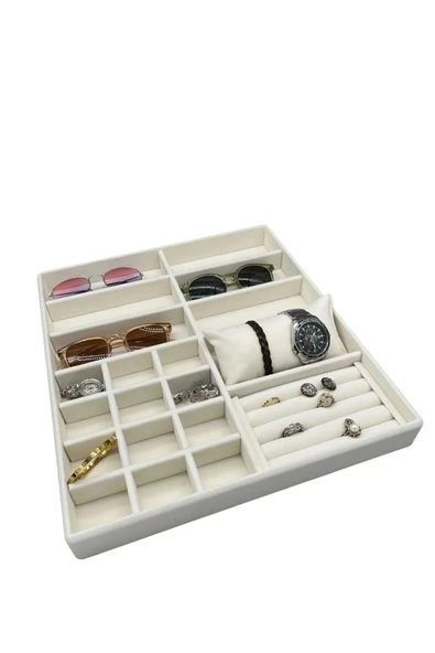 Astana Model Süet Kumaş Krem Renk 38 Cm / 35 Cm Takı Sergileme Çekmece Içi Stand - 3