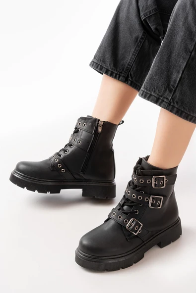 508-3039 Siyah Toka Aksesuarlı Fermuarlı Günlük Kadın Bot - 2
