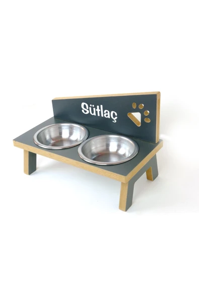 RealWood Özel Isim Baskılı, Ahşap, Çelik Kâseli Kedi- Küçük Irk Köpek Mama Ve Su Kabı - Resim 4