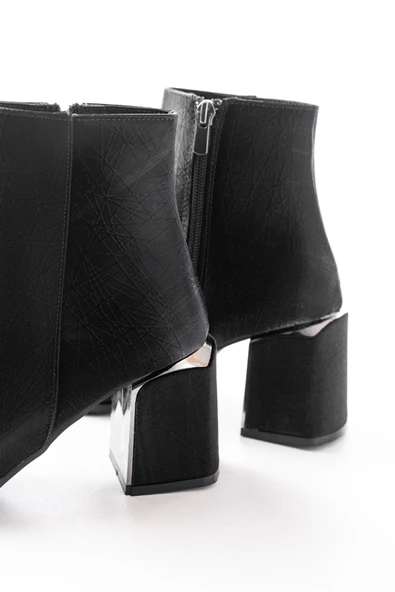 DNZ-410 Siyah Fermuarlı Topuklu Kadın Günlük Bot - 4