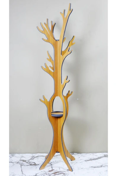 RealWood Ahşap Ayaklı Portatif Askılık, Elbise Askılığı, Anahtarlık, Portmanto Askılık Teak - 5