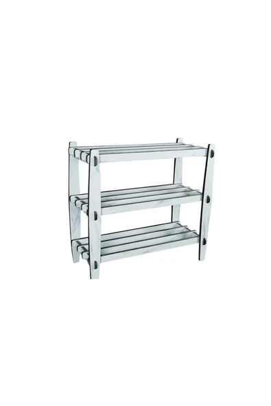RealWood Ahşap Dekoratif Ayakkabılık, Portatif Ayakkabılık, Çok Amaçlı Dekoratif Raf 3 Katlı-BEYAZ - 4