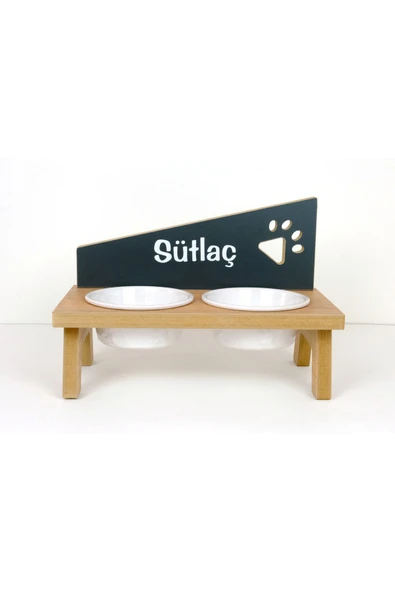 RealWood Özel İsimli Seramik Kaseli Kedi- Köpek Mama Ve Su Kabı Stantı-meşe/antrasit.350 Ml. - 3