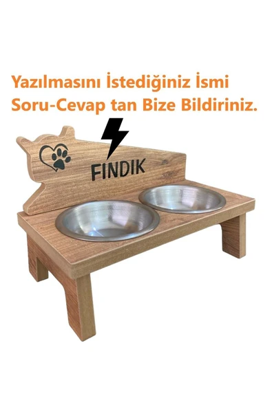 RealWood Ahşap Özel İsim Baskılı Çelik Kaseli Kedi-Köpek Mama ve Su Kabı Standı - Resim 6