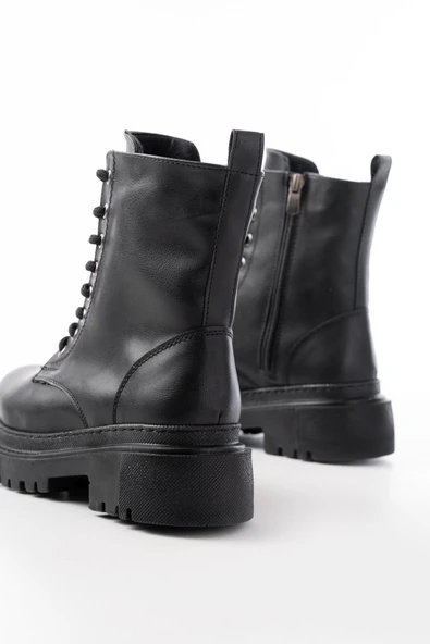 812-356 Siyah Bağcıklı Fermuarlı Günlük Kadın Bot - 5
