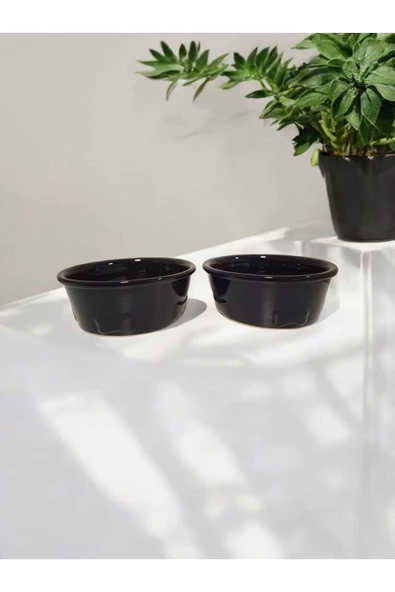 RealWood Köpek Su Ve Mama Kabı - Seramik Siyah Kase - 2'li Büyük Irk - 19cm - 2*1000ml