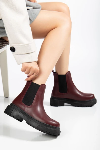 812-2137 Bordo Lastikli Günlük Kadın Bot - Resim 6