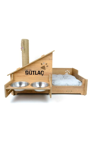 RealWood Özel Isimli, Ahşap, Çelik Kaseli, Tırmalama Çubuklu Açık-kapalı Kedi Ve Köpek Evi 4 In 1 - 2