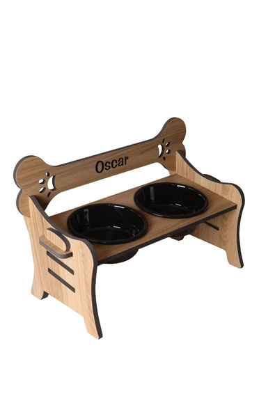 RealWood Köpek Su & Mama Kabı-isim Baskılı-suya Dayanıklı Ceviz-3 Kademeli Kemik Mod-seramik Siyah K-2*1000ml - 4