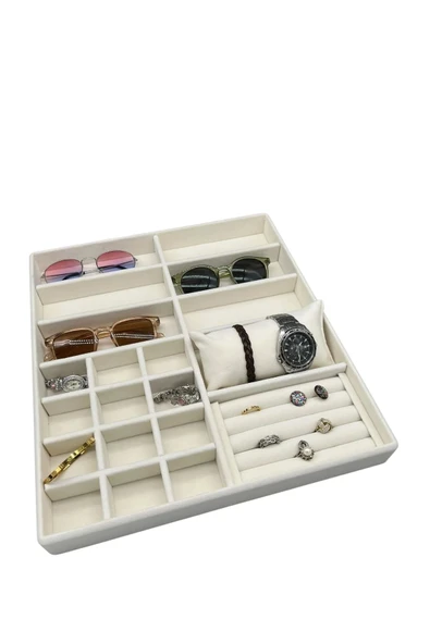 Astana Model Süet Kumaş Krem Renk 38 Cm / 35 Cm Takı Sergileme Çekmece Içi Stand