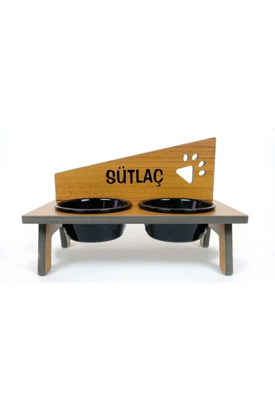 RealWood Suya Dayanıklı Ahşap Seramik Kaseli Özel İsim Baskılı Kedi-Köpek Mama ve Su Kabı Stantı - 6