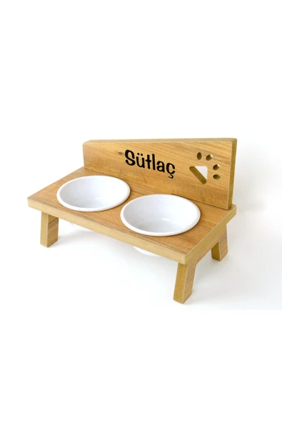 RealWood Özel Isimli Seramik Kaseli Kedi- Köpek Mama Ve Su Kabı Stantı-atlantik Çam - 5