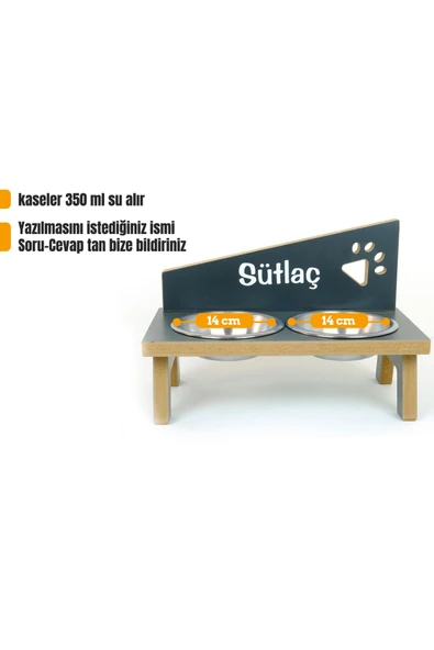 RealWood Özel Isim Baskılı, Ahşap, Çelik Kâseli Kedi- Küçük Irk Köpek Mama Ve Su Kabı ürün görseli 1