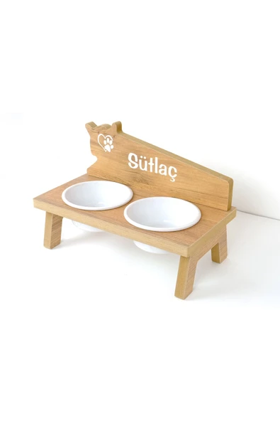 RealWood Seramik Kaseli, Özel İsimli, Ahşap Kedi-Köpek Mama ve Su Kabı Stantı-2*400 ml. - 4