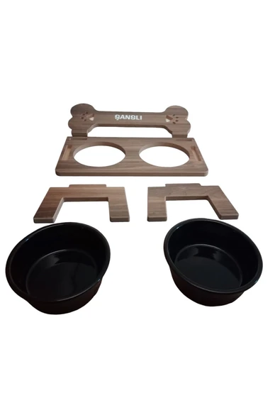 RealWood Köpek Su Ve Mama Standı -özel Isim Baskılı-kemik Model-cevizmdf-büyük Irk-seramiksiyahkase-2*1000ml - 6
