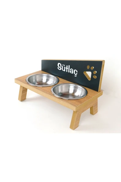RealWood Özel İsim Baskılı, Ahşap, Çelik Kaseli Kedi - Küçük Irk Köpek Mama Ve Su Kabı - Resim 4