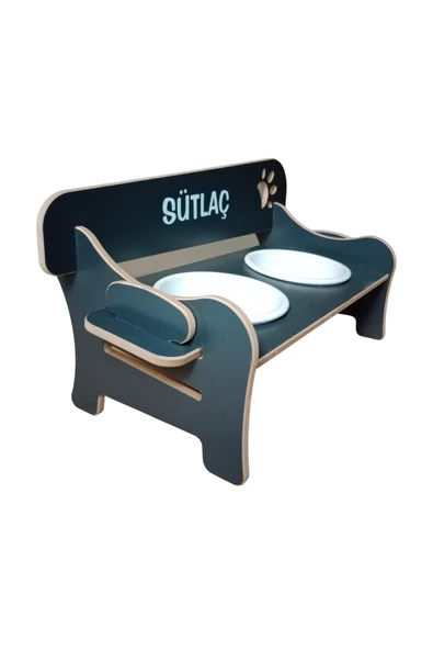 RealWood Özel İsimli, Seramik Kaseli, Kademeli, Eğimli Ahşap Kedi-Köpek Mama Ve Su Kabı Stantı-2*400 ml - Resim 3