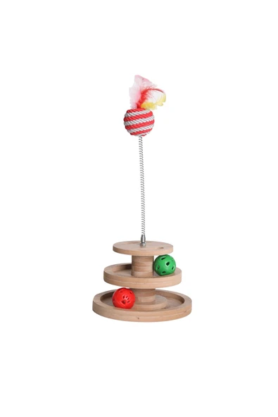 RealWood Ahşap - Kedi Oyuncağı - Çok Amaçlı Kullanım ( Çıngıraklı ve Yaylı Top İçermektedir ) - 1