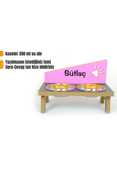 RealWood Özel İsim Baskılı, Ahşap, Çelik Kâseli Kedi- Küçük Irk Köpek Mama Ve Su Kabı Stantı 350 Ml. ürün görseli 1