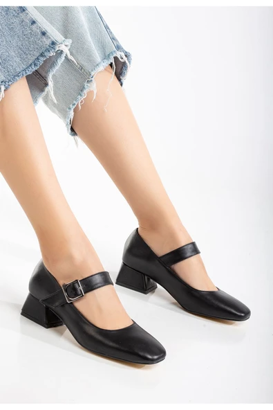 ST-006 Siyah Günlük 4 cm Topuklu Bayan Ayakkabı - Resim 2