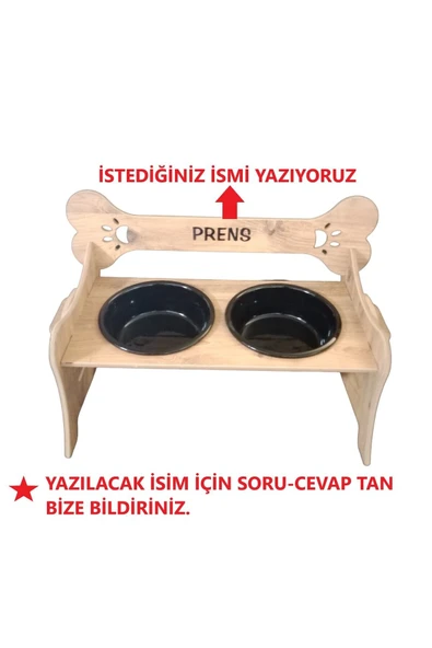 RealWood Köpek Su Ve Mama Standı-özel Isim Baskı-meşemdf-kademelikemik-büyükırk-seramiksiyahkase-2*1000ml - 3