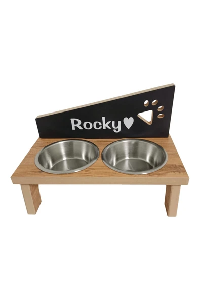 RealWood Özel İsim Baskılı, Ahşap, Çelik Kaseli Kedi - Küçük Irk Köpek Mama Ve Su Kabı - Resim 7
