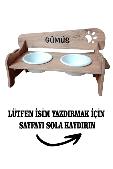 RealWood Kedi&köpek Su Ve Mama Kabı-özelisimbaskılı-meşe-meşemdf-2kademe-küçükortaırk-seramikbeyazkase-2*400 ürün görseli 1