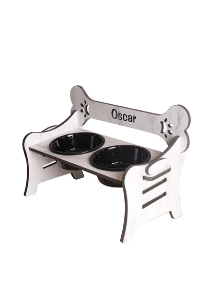 RealWood Köpek Su & Mama Kabı-isim Baskılı-suya Dayanıklı Beyaz-3 Kademeli Kemik Mod-seramik Siyah K-2*1000ml - 3