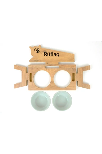 RealWood Seramik Kaseli, Özel İsimli, Ahşap Kedi-Köpek Mama ve Su Kabı Stantı-2*400 ml. - Resim 6