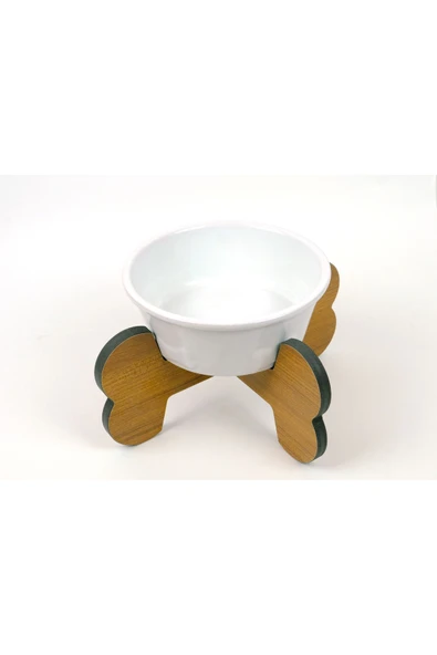 RealWood Suya Dayanıklı, Ahşap,Tekli,Seramik Kaseli Kedi-Küçük Irk Köpek Mama ve Su Kabı Stantı- 400 ml. - 1