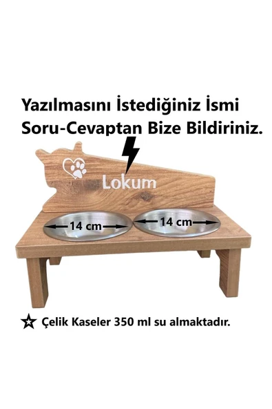 RealWood Özel İsim Baskılı, Ahşap, Çelik Kaseli Kedi- Küçük Irk Köpek Mama Ve Su Kabı Stantı - Resim 6