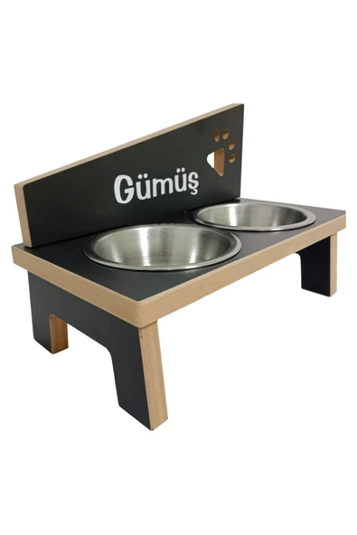RealWood Özel Isim Baskılı, Ahşap, Çelik Kâseli Kedi- Küçük Irk Köpek Mama Ve Su Kabı - Resim 6
