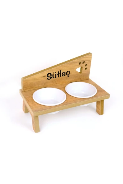 RealWood Özel Isimli Seramik Kaseli Kedi- Köpek Mama Ve Su Kabı Stantı-atlantik Çam - 4