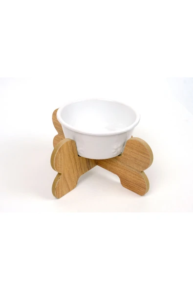 RealWood Seramik Kaseli Ahşap Ayaklı Tekli Kedi-Köpek Mama/Su Stantı - 2
