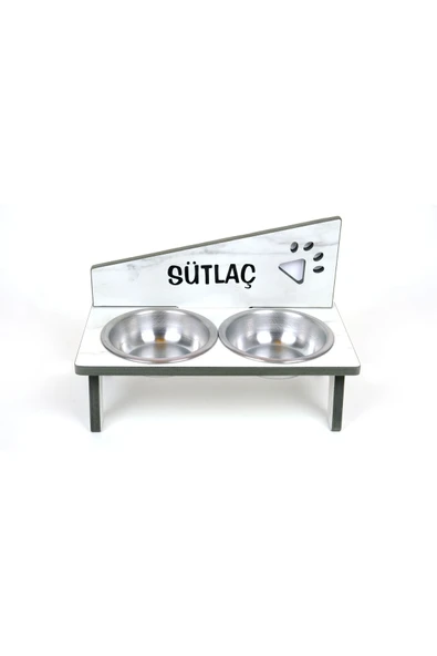 RealWood Suya Dayanıklı Ahşap Çelik Kaseli Özel isim Baskılı Kedi-Köpek Mama ve Su Kabı Stantı - 3