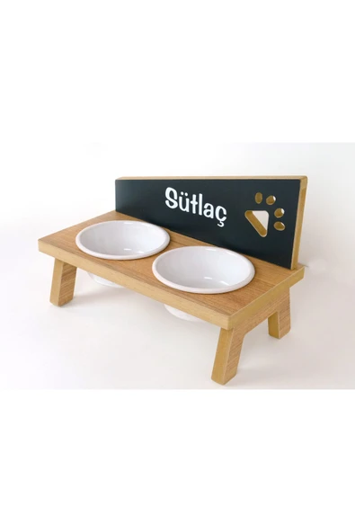 RealWood Özel İsimli Seramik Kaseli Kedi- Köpek Mama Ve Su Kabı Stantı-meşe/antrasit.350 Ml. - 5