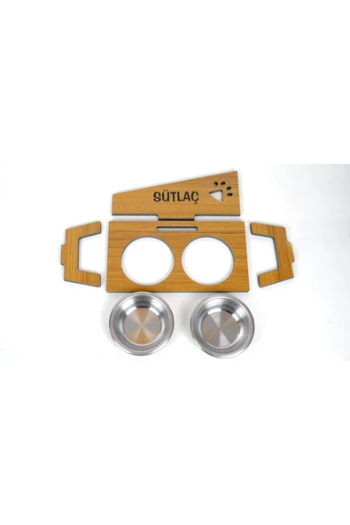 RealWood Suya Dayanıklı Ahşap Çelik Kaseli Özel isim Baskılı Kedi-Köpek Mama ve Su Kabı Stantı - Resim 7