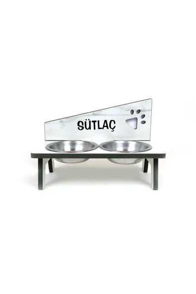 RealWood Suya Dayanıklı Ahşap Çelik Kaseli Özel isim Baskılı Kedi-Köpek Mama ve Su Kabı Stantı - 4