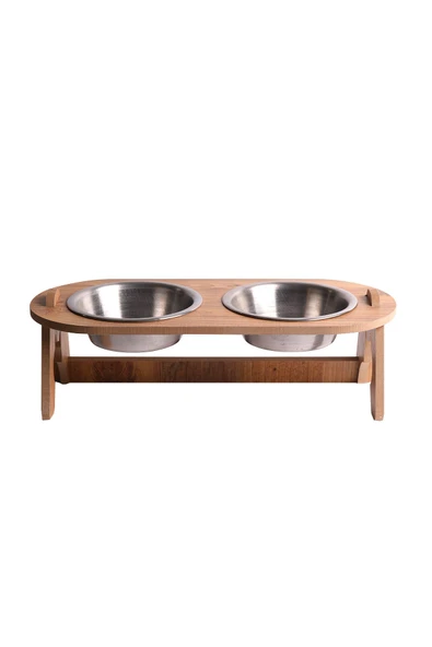 RealWood Kedi & Köpek Su Ve Mama Kabı Standı - Ahşap Mdf - Eğimli Ikili Oval Model-çelik Kase-2*350ml - 2