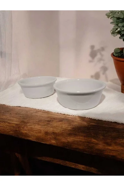 RealWood Köpek Su Ve Mama Kabı - Seramik Beyaz Kase - 2'li - Büyük Irk - 19cm - 2*1000ml - 3