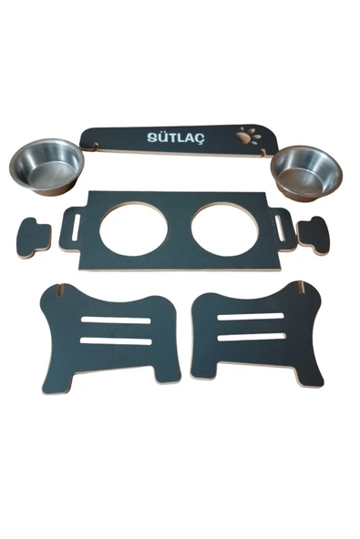 RealWood Özel İsimli, Ahşap, Kademeli, Eğimli, Çelik Kaseli, Kedi-Köpek Mama Ve Su Kabı Stantı -2*350 ml - Resim 4