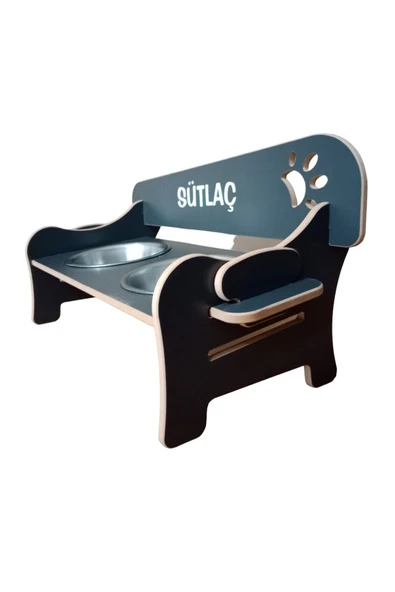 RealWood Özel İsimli, Ahşap, Kademeli, Eğimli, Çelik Kaseli, Kedi-Köpek Mama Ve Su Kabı Stantı -2*350 ml - Resim 2