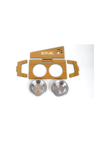 RealWood Suya Dayanıklı Ahşap Çelik Kaseli Özel isim Baskılı Kedi-Köpek Mama ve Su Kabı Stantı - 6