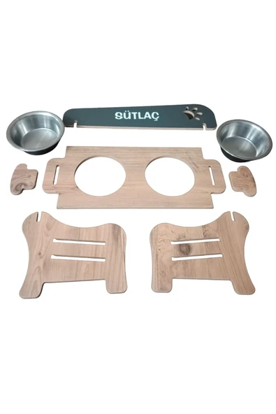 RealWood Özel İsim Baskılı, Ahşap, Kademeli, Eğimli, Çelik Kaseli, Kedi-köpek Mama Ve Su Kabı Stantı - 4