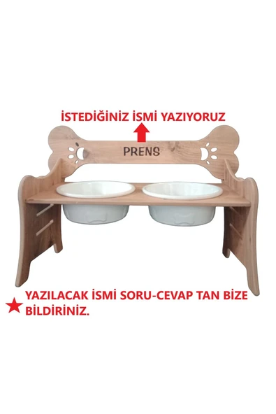 RealWood Özel Isimli, Seramik Kaseli, Kademeli, Büyük Irk Köpek Mama Ve Su Kabı Standı- 2*1000 Ml. ürün görseli 1