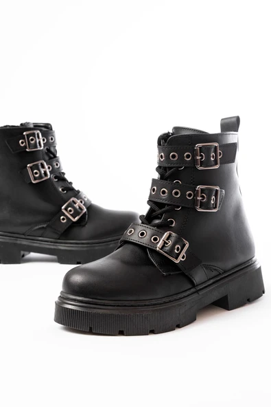 508-3039 Siyah Toka Aksesuarlı Fermuarlı Günlük Kadın Bot - 4
