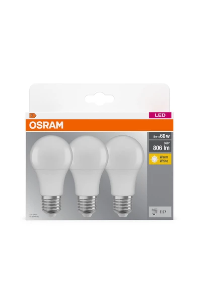 Osram Led 8W 2700K 806lm E27 Duy Sarı Işık 3'lü Ampul / 4099854046797 - Resim 5