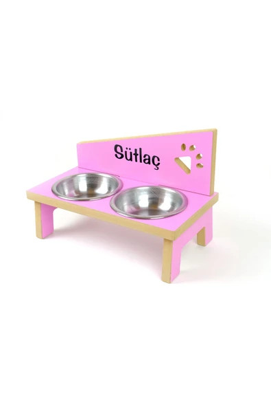 RealWood Ahşap Çelik Kâseli Özel Isim Baskılı Kedi- Küçük Irk Köpek Mama Ve Su Kabı-pembe-2*350 Ml. - 4